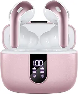 TAGRY Bluetooth Headphones True Wireless Earbuds 60H Playback LED Power Display Earphones with Wireless Charging Case IPX5 Waterproof in-Ear Ear buds with Mic for TV Smart Phone Laptop Computer Sports