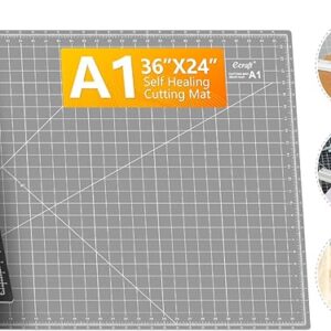 Ecraft Large Self Healing Cutting Mat: 24" x 36" Double Sided 5-Ply Hobby Mat, A1 Rotary Cutting Sewing Mat for Crafts, Fabric,Sewing,Quilting,Scrapbooking,Projects,Grey/Black