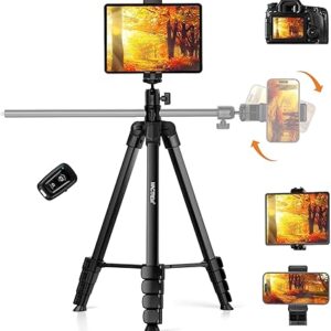 MACTREM Phone Tripod with Selfie Stick, 70" Horizontal Overhead Tripod for iPhone iPad, Camera Tripod Stand with Wireless Remote for Video Recording/Selfies/Live Stream/Vlogging