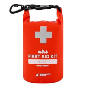 Breakwater Supply™ Waterproof First Aid Kit Dry Bag Bug Out Bag Preloaded with Emergency Survival Prepper Supplies for Boating, Camping, Fishing + Carabiner, Floating, Reflective, AFAK/IFAK Trauma Kit
