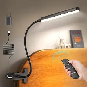 Glocusent 38 LED Clip On Light: 5W Eye Caring Book Lights for Reading at Night - 5 Color & 5 Brightness with a Remote, 30-Min Auto Off Timer, Multi-Purpose Clip Lamp for Bed Reading/Studying/Working