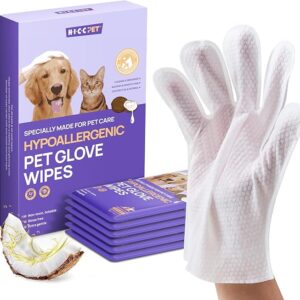 HICC PET Cleaning & Deodorizing Bath Wipes for Dogs and Cats, Hypoallergenic Nourish Fur Coconut Oil Dog Grooming Wipes, Puppy Bathing Gloves Wipes for Daily and Traveling