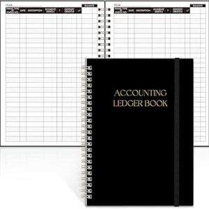 SKYDUE Accounting Ledger Book - 8.5 x 6 Inch Expense Tracker Notebook for Tracking Deposit, Expense, and Balance | Practical Accounting Book for Small Business Owners & Personal Finance (Black)