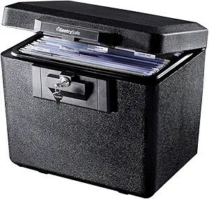 SentrySafe Black Fireproof Document Box with Key Lock, Safe Secures Files and Documents for Home or Office, 0.61 Cubic Feet, 13.6 x 15.3 x 12.1 inches, 1170