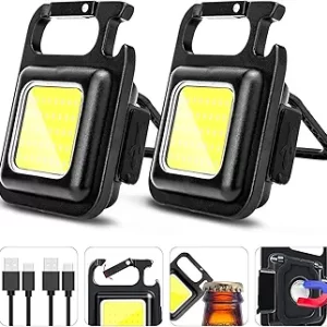 MAKDAK Cob Keychain Work Light Rechargeable EDC Keychain flashilight Emergency Light with Folding Bracket Bottle Opener for Fishing,Camping and Walking 2Pack