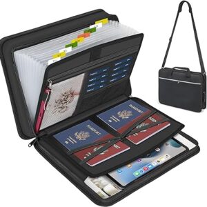 Accordion File Organizer with Lock and Shoulder Straps,Fireproof Waterproof Document Organizer Folder with Handle, Portable Large Capacity File Holder for Home Office School