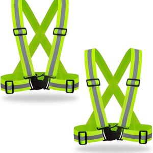 DUSKCOVE 2 Pack Hi Vis Safety Vests - Adjustable Bright Neon Color High Visibility Reflective Safety Straps Gear for Traffic Control, Running, Cycling