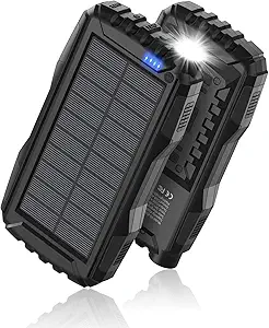 Power-Bank-Solar-Charger - 42800mAh Portable Charger,Solar Power Bank,External Battery Pack 5V3.1A Qc 3.0 Fast Charger Built-in Super Bright Flashlight (Deep Black)
