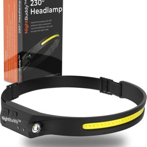 NightBuddy The Original LED Headlamp Rechargeable Flashlight for Adults Camping Essentials Backpacking Lights 4X Brighter Other Headlight Headband Lamp 5 Light Modes Hiking Gear Must Haves (Headlamp)