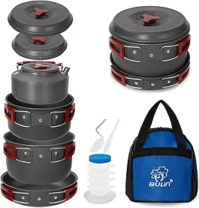 Bulin 24/13/11/8/4 PCS Camping Cookware Mess Kit Lightweight Backpacking Cooking Set Outdoor Cook Gear for Family Hiking, Picnic(Kettle, Pot, Frying Pan, Bowls, Plates, Spoon)