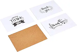 Amazon Basics Thank You Cards and Envelopes, 48 Count, Black and White