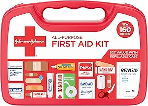 All-Purpose Portable Compact First Aid Kit for Minor Cuts, Scrapes, Sprains & Burns, Home, Car, Travel, Camping & Outdoor Emergency Kit, FSA/HSA Eligible, 160 Pieces