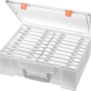 Photo Storage Box 4x6, 18 Inner Extra Large Organizer Acid-Free Photo Keeper Storage Case, Plastic Craft Storage Box for Stickers Stamps Seeds (Clear, 18 Boxes)