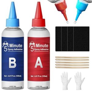 5 Minute Epoxy Glue Kit, 250ml Clear Epoxy Adhesive Sturdy, Waterproof, Heat-Resistant, Fast Curing, 5 Min Epoxy Glue All Purpose, Metal, Plastic, Wood, Ceramics, Glass and More