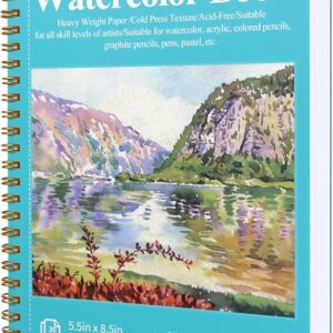 Phinus 30 Sheets Watercolor Sketchbook 5.5 x 8.5 Inch, Watercolor Paper Cold Press (140lb/300gsm), Spiral Bound Water Color Pad for Adults Kids, Mixed Media, Markers and Art Journaling