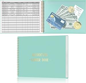 HAUTOCO Accounting Ledger Book for Small Business Bookkeeping Home Budget Tracking with 2 Storage Pouch, Accounting Log Journal Personal Money Ledger Expense Tracking Notebook 10.1 x 7.8'', Blue