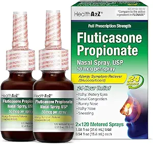 HealthA2Z® Fluticasone Propionate Nasal Sprays | Allery Relief Spray | Runny Nose | Nasal Congestion | Sneezing | Itchy Watery Eyes | 24 Hour Allergy Relief | (2 Packs)
