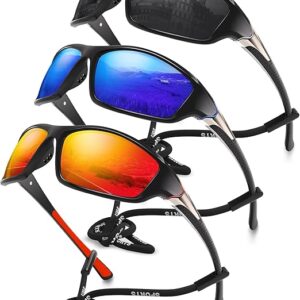 3 Pack Polarized Sports Sunglasses for Men, Mens Sunglasses Wrap Around UV400 Protection for Cycling Fishing Driving