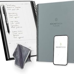 Rocketbook Fusion Reusable Undated Productivity Planner, Letter Size 8.5x11, Gray - Goals, Monthly and Weekly Calendar, Daily To-do List, Lined and Dotted Notes Pages