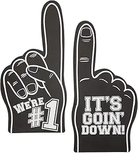 2 Pack Foam Finger #1, It's Goin' Down, Sports Party Favors, Outdoor Essentials, Black (9 x 17.5 in) - Foam Fingers - Pep Rally Supplies