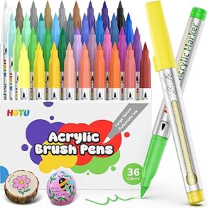 Acrylic Paint Markers Brush Tip, 36 Colors with 300% More Ink (6.6g Jumbo me) Markers for Kids & Adults Coloring Books, Permanent Paint Pens for Metal Wood Rocks Eggs, Visible Capacity, No Bleeding