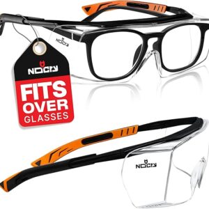 NoCry Safety Glasses Over Eyeglasses for Men and Women with Anti Scratch Lenses and Integrated Side Shields — Adjustable Temples with Anti-Slip Tips — 100% UV Protective Eyewear — ANSI Z87 Certified