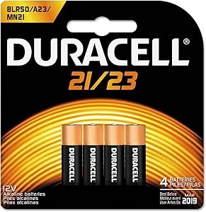 Duracell 21/23 12V Alkaline Battery, 4 Count Pack, 21/23 12 Volt Alkaline Battery, Long-Lasting for Key Fobs, Car Alarms, GPS Trackers, and More