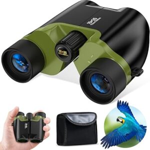 High Powered Compact 15x25 Binoculars for Adults&Kids with BAK4 Prism,FMC Lens,Waterproof Binocular with Low Light Vision,Small Binoculars for Hunting/Bird Watching/Theater/Travel/Sightseeing (Green)