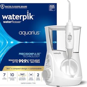 Waterpik Aquarius Water Flosser For Teeth Cleaning, Gums, Braces, Dental Care, Electric Power With 10 Settings, 7 Tips For Multiple Users And Needs, ADA Accepted, White WP-660, Packaging May Vary