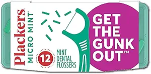 Plackers Micro Mint Dental Flossers, Travel Pack, Perfect Travel Size, Easy Storage, Dental Care On-The-Go, Fresh Mint Flavor, 12 Count