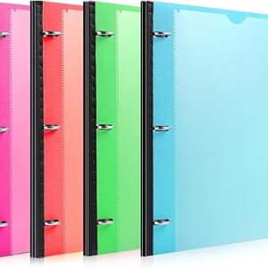 Telescoping 3 Ring Binder-4PCS, Flexible Binder with Customized Front Cover+Clear Catalog Pocket+3 Round Rings, Flat Writing Binder, 4 Bright Colors