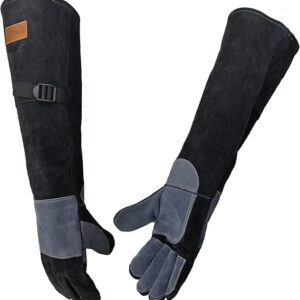 23.6 In Leather Welding Gloves for Animal Handling,Grabbing Reptile, Grooming,Trips to Vet,BBQ,Fireplace.Puncture & Scratch Resistant, Bite Proof for Cat Dog Bird Falcon Livestock Snake L Black