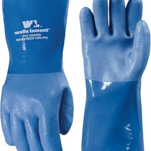 Wells Lamont Heavy Duty PVC Coated Work Gloves | Liquid/Chemical, Abrasion & Cut Resistant, Waterproof | Versatile, Flexible, Durable | Cotton Lining, Large (174L) , 12 inch Cuff , Blue