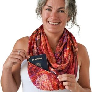 WAYPOINT GOODS Infinity Travel Scarf Hidden Zipper Pocket for Women Airplane - Lightweight Cotton Bamboo - Travel Essentials