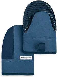 KitchenAid Beacon Two-Tone Non-Slip Mini Oven Mitt Set, Navy/Ink, 5.5"x8", 2 Piece