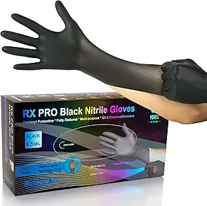 Raxwell Heavy Duty Disposable Gloves Latex Free | 6.5 Mil Black Nitrile Gloves Large | 100 Count Powder Free & Chemical Resistant | Food Grade, Food Safe | For Janitors, Kitchens, Mechanics & More
