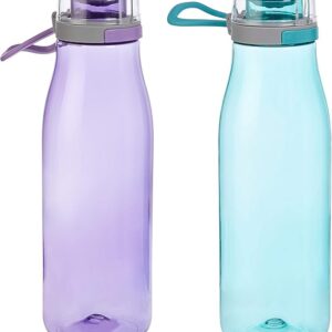 Amazon Basics Tritan BPA-Free Leak-Proof Water Bottles with Action Lid, 2-Pack, 24 oz Blue & Purple