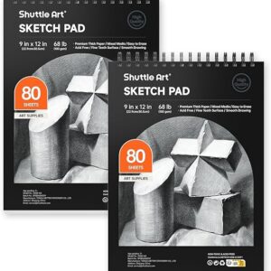 Artists Sketch Books, 9 x 12 Shuttle Art 160 Sheets of Sketch Paper pad Ideal for Drawing and School Supplies (2 Pack)