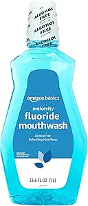Amazon Basics Fluoride Mouthwash for Adults, Anticavity, Alcohol Free - Refreshing Mint Flavor, 1 Liter, 1-Pack