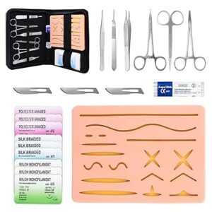 Suture Practice Kit for Medical Students - TopExer Suturing Kit (20 Pieces) with Durable Silicone Suturing Pad Includes 17 Pre-Cut Wounds Suture Tools Practice Suture Threads and Needles
