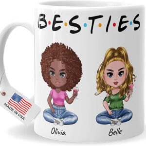Custom Besties Mug- Personalized Tea Coffee Cup- Best Friends Gift- Customizable with Name and Quote- Best Friend Birthday Gifts for Women, Soul Sisters & Friendship Day