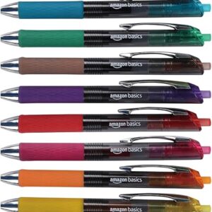 Amazon Basics Gel Pens Fine Point Smooth Writing Pens, Retractable, Assorted, 0.7mm, 12 Pack