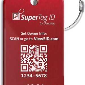 Dynotag® Sentry Series Solid Metal Web Enabled Smart Luggage Tag ID + Steel Loop, Anodized Aluminum with DynoIQ™ & Lifetime Recovery Service (Ruby Red)