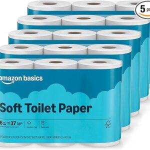 Amazon Basics 2-Ply Soft Toilet Paper, 30 Rolls (5 Packs of 6), Equivalent to 185 Regular Rolls, Packaging May Vary