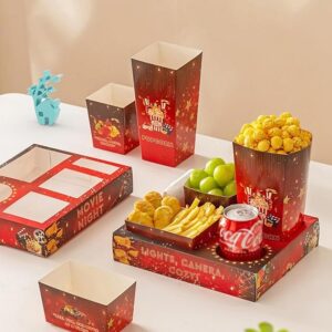 Baffect Movie Night Snack Trays 100pcs Include 20 Movie Night Trays, 20 Popcorn Boxes, 20 Salad Bowls, 20 Nacho Bowls, 20 Movie Party Invitations, Outdoor Movie Night Supplies For Nacho Bar