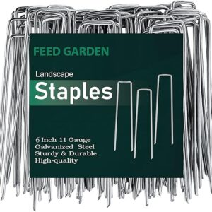 FEED GARDEN 6 Inch 25 Pack Galvanized Landscape Staples 11 Gauge Anti-Rust Garden Stakes Tent Stakes Landscaping Fabric SOD Pins Yard Stakes for Weed Barrier Fabric