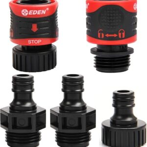 Eden 95210 Premium Garden Hose Fitting Quick Connect with Water Stop & Lock Feature, 5 pc Set