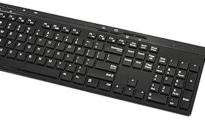 Amazon Basics Wireless Keyboard and Mouse Combo, Full-Sized, QWERTY Layout, 2.4 GHz USB Plug & Play Receiver, Sleek Design, Black