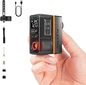 FLEXTAILGEAR Mini Bike Tire Pump with Gauge & Professional Taillight, 120 PSI Portable Electric Bicycle Pump with Presta and Schrader Valve for Road and Mountain Bikes, Motorcycle, Balls