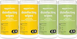 Amazon Basics Wipes, Lemon & Fresh Scent, Sanitizes/Cleans/Deodorizes, 340 Count (4 Packs of 85)